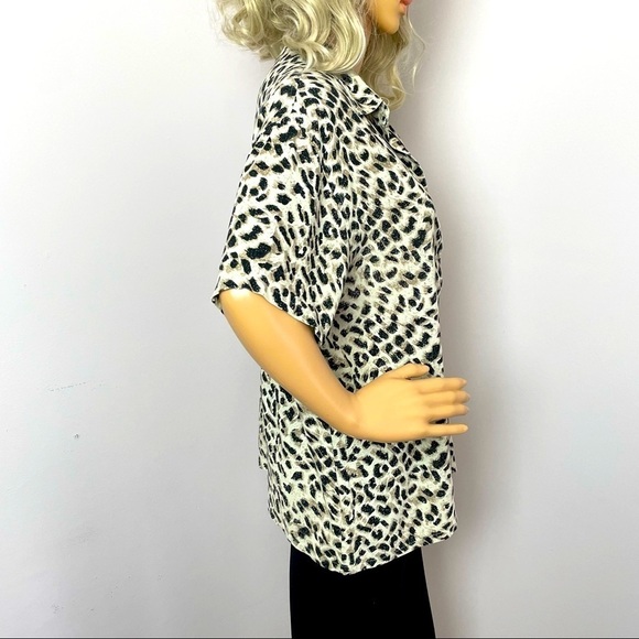 Vintage Women's 100% Silk Animal Print Button-Down Top, Size Medium - Picture 5 of 14